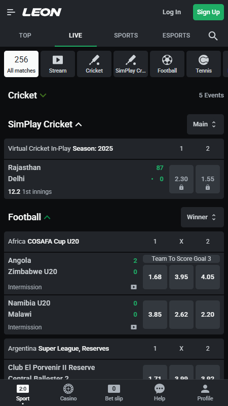 Leon Bookmaker Live betting