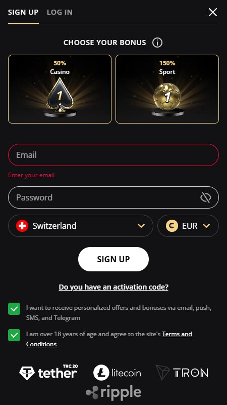 LEX casino Swizerland register account