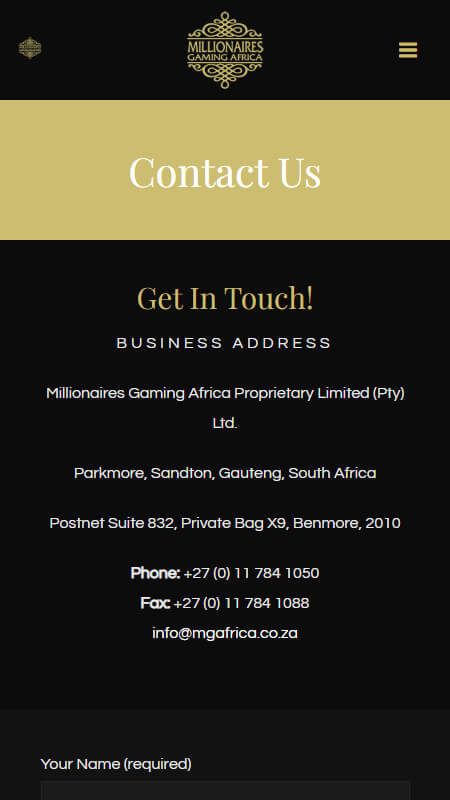 Millionaires Gaming Africa contacts page