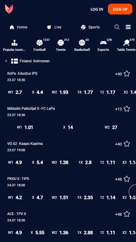Monro Bookmaker sports betting in Finland