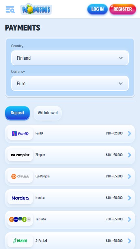 Nomini payments page Finland