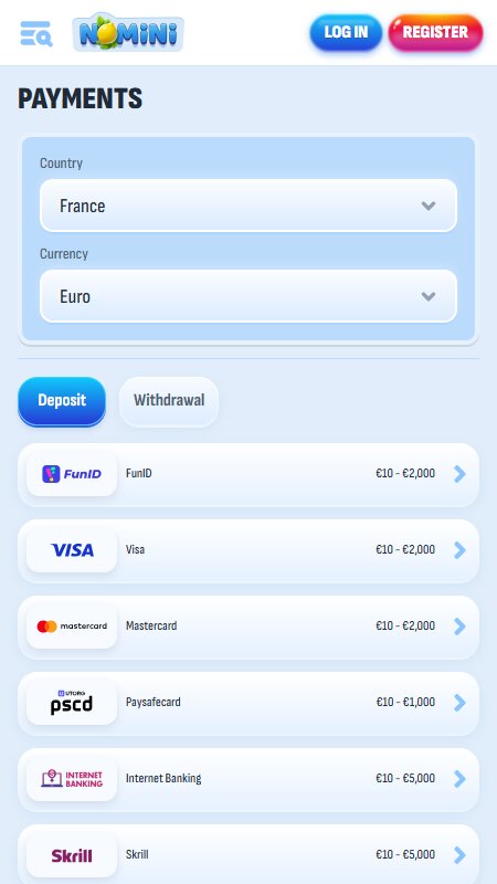 Nomini payments page France