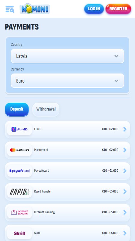 Nomini payments page Latvia
