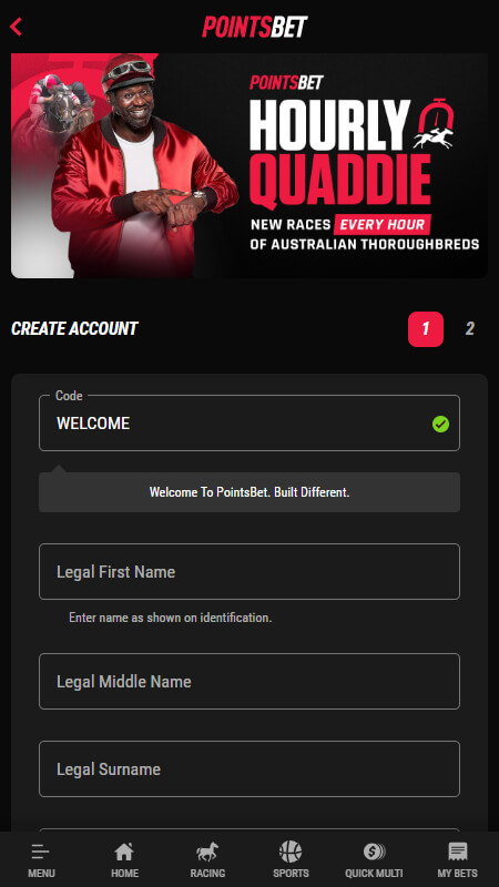 PointsBet start register account