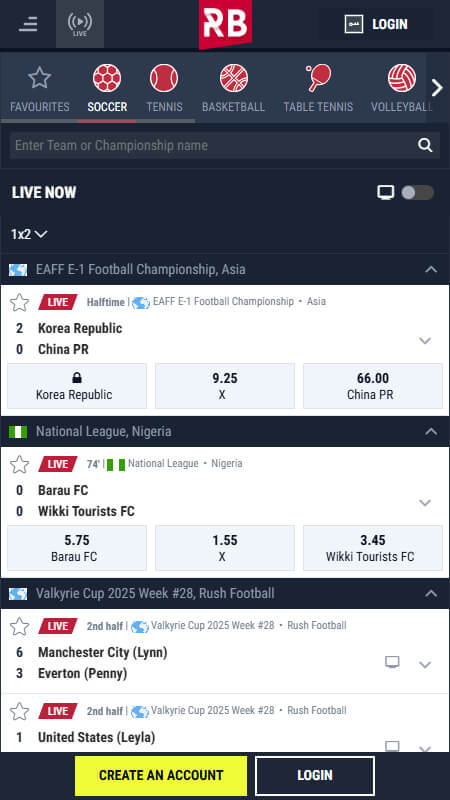 Rabona Bookmaker Live betting