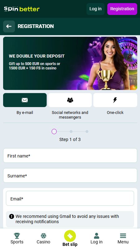 Spinbetter register account