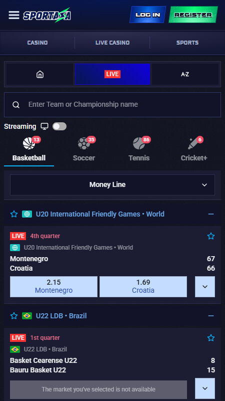 Sportaza Bookmaker Live betting
