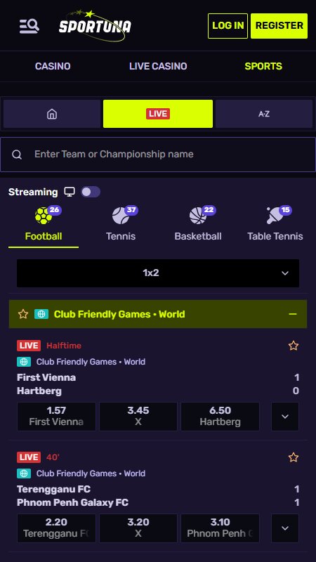 Sportuna Bookmaker Live betting