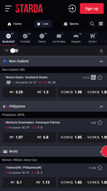 Starda Bookmaker Live betting