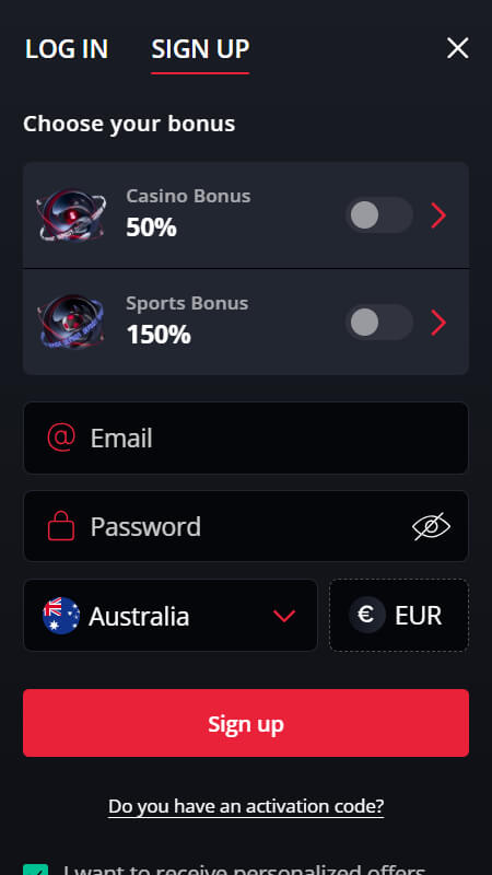 Starda Australia registration step 1