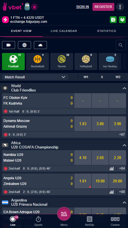 Vbet Bookmaker Live betting