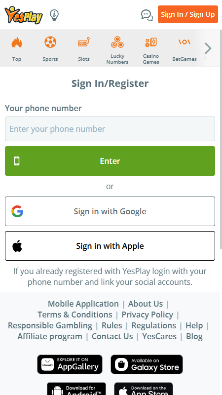 YesPlay Registration