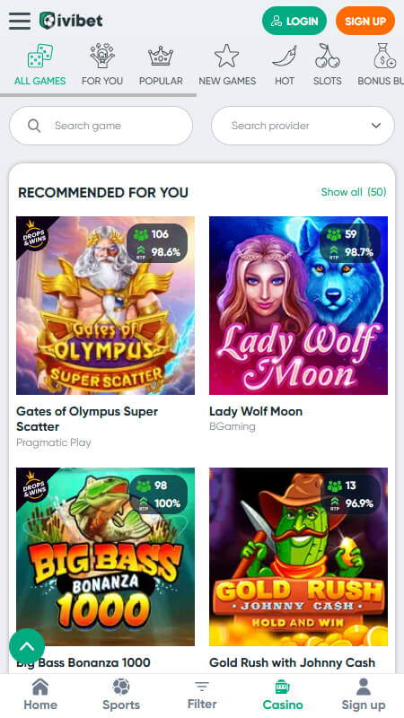 Ivibet Casino games