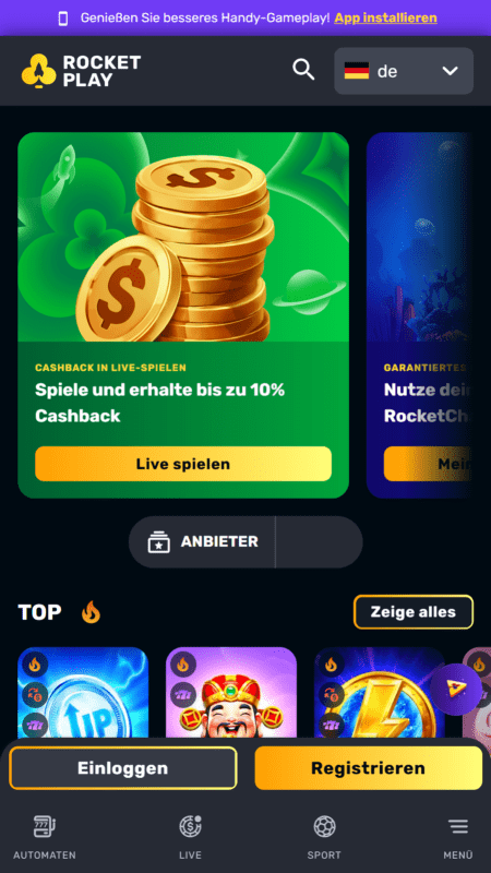 Rocketplay Homepage
