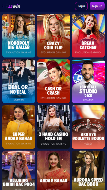 22Win Live Casino section