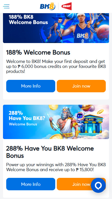 BK8 welcome bonuses