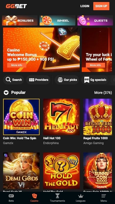 GGBet casino homepage