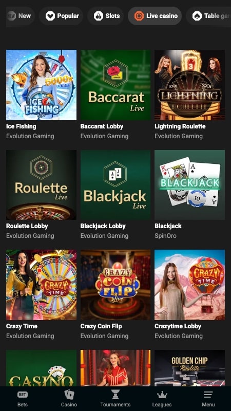 GGBet live casino interface