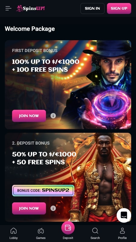 Spinsup bonuses and promotions