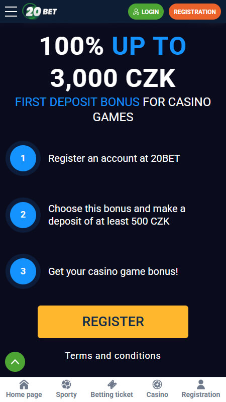 20Bet casino welcome bonuse Czech Republic