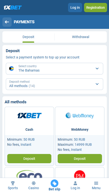1xbet deposit and withdrawal options Bahamas