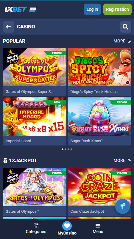 1xbet casino games Argentina