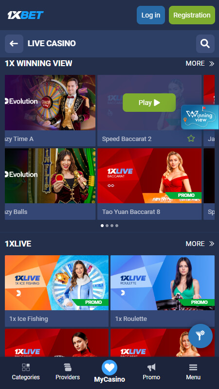 1xBet casino live games