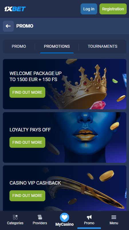 1xBet casino bonuses and promotions eur