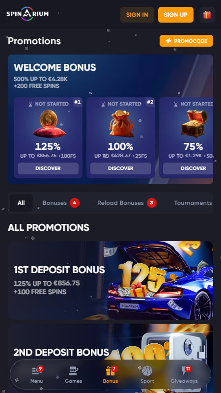 Bonuses and Promotions at Spinarium Casino