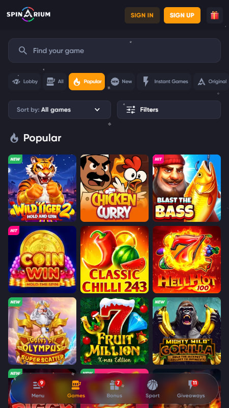 Range of Games at Spinarium Casino