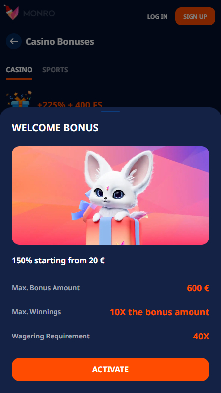 Monro casino welcome bonuses