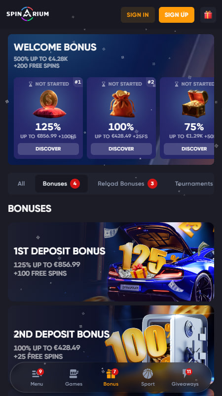 Bonuses and Promotions at Spinarium Casino