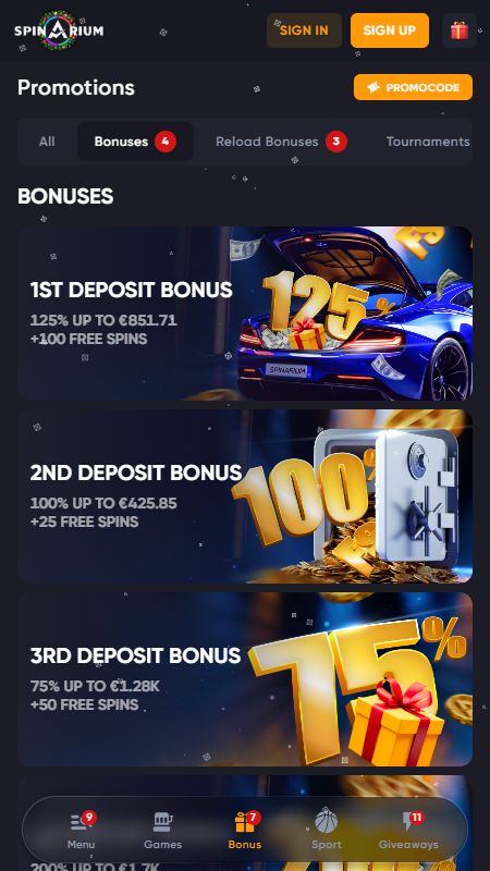 Promotions page on Spinarium