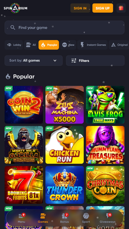 Casino games of Spinarium