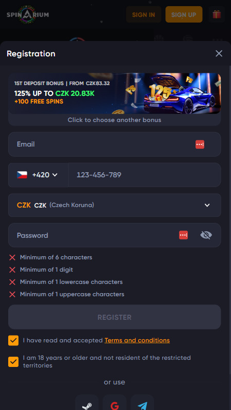 Registration form of Spinarium