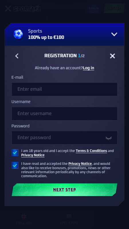 Sportaza bookmaker registration