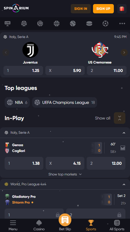 Spinarium Sports betting