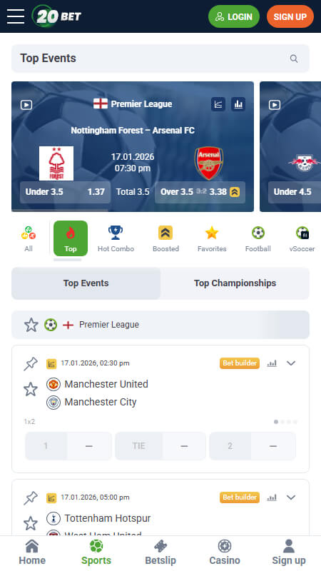 20Bet bookmaker sports bet