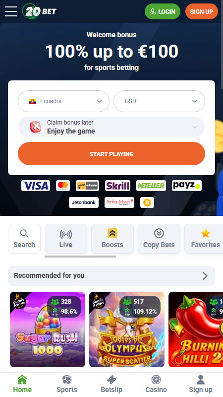 20Bet main page Ecuador