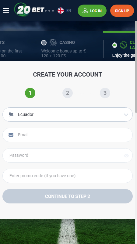 20Bet registration Ecuador