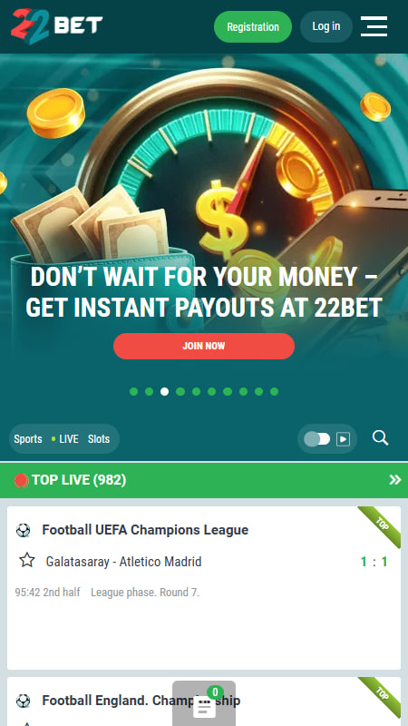 22Bet with Immediate Withdrawals