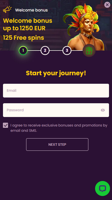 Bizzo Casino registration step 1