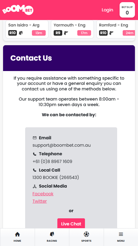 BoomBet technical support
