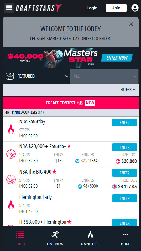 Draftstars bookmker main page