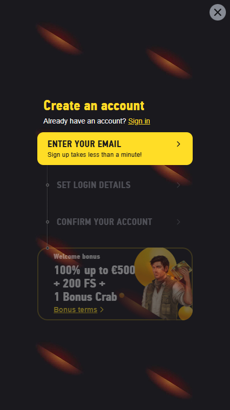 FEZbet account creation