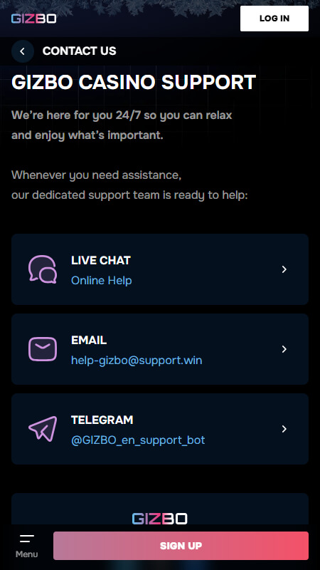Gizbo technical support