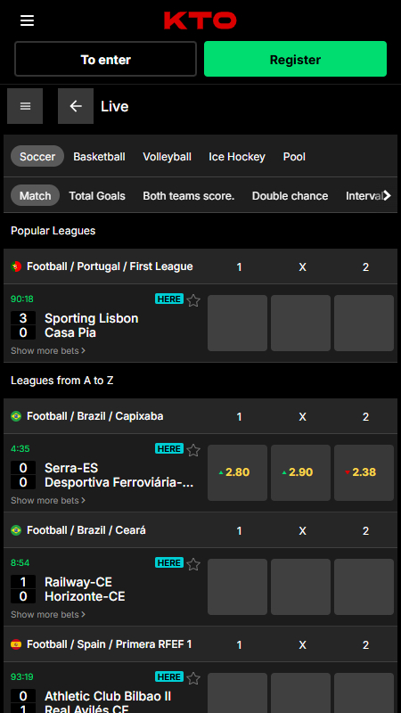 KTO bookmaker live betting