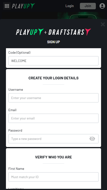 PlayUp and Draftstars registration