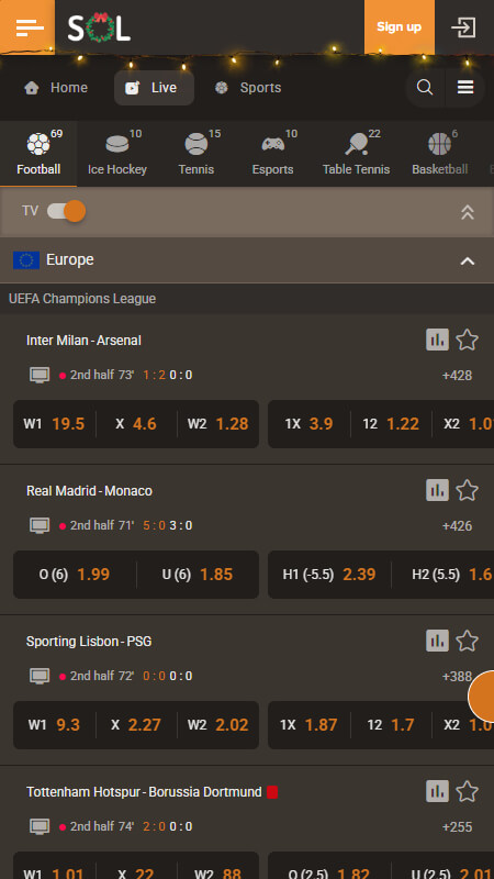 SOL live betting