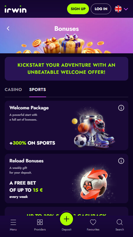 Irwin bookmaker bonuses for sport